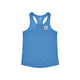 Sleeveless Saysky W Reactive Flow Singlet, Dame, Blå Aop racerback-tanktop lagt fladt ud på en hvid baggrund. Denne ultralette singlet har et diskret mønster over hele overfladen og en lille rektangulær etiket med en stjerne tæt på halsudskæringen, hvilket sikrer optimal svedtransport under enhver aktivitet.
