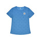 Saysky W Reactive Flow T-shirt til kvinder i farven Blue Aop har korte ærmer, et diskret geometrisk mønster og et lille rektangulært logo-mærke på venstre bryst. T-shirten er designet som en svedtransporterende model og er derfor ideel til aktivt brug, da den sikrer optimal komfort under træningen. T-shirten vises fladt på en hvid baggrund.