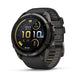 Et Garmin fenix 9 Pro InReach 51 mm multisport-smartur i Carbon Grey DLC-titanium med en sort og Pebble Grey silikonereb har en rund skærm, der viser klokkeslættet 10:10 samt aktivitetsstatistikker som skridt og puls. Det robuste design gør det ideelt til krævende eventyr, mens kompatibiliteten med inReach-teknologien giver øget sikkerhed, uanset hvor du befinder dig.