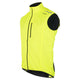 Fusion S1 Run Vest, Dame i gul, er en ærmeløs cykelvest med høj synlighed, lynlås i hele længden, brystlomme med lynlås, sort kant på krave og ærmegab og Fusion-logo på venstre bryst.