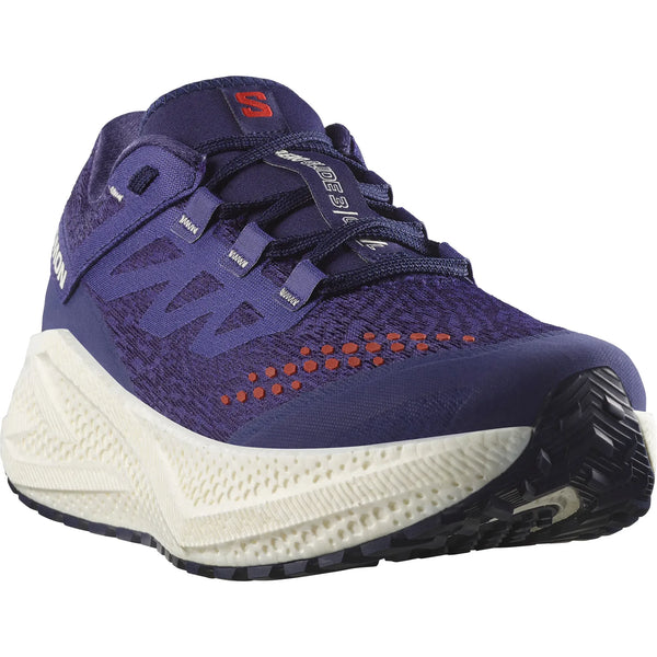 Salomon Aero Glide 3 GRVL Dame i Astral Aura/Vanilla Ice/Haute Red er en dynamisk løbesko med en struktureret sål, overdel i mesh, Energy Foam EVO-dæmpning, Matryx-overdel, mørklilla snørebånd og Salomon-detaljer.