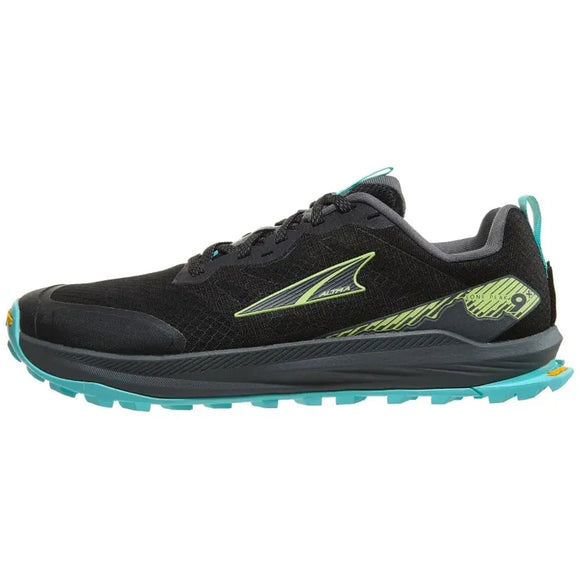 Altra Lone Peak 9+ Herre i Black/Lime er en Zero Drop trail løbesko med en struktureret overdel, robust sål for pålideligt greb, sort farve med lime accenter og signaturbranding - ideel til hårde stier.