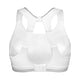 Shock Absorber Ultimate Run Bra Padded, Dame, White har en racerback med tykke stropper, nøglehulsudskæring, fugttransporterende materiale og hægtelukning for maksimal støtte, her set bagfra.