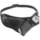 Salomon Active Belt 3D Bottle, Unisex, Black har en justerbar rem, plastikspænde, lynlåslomme, netholder med en letvægtsflaske og synlig SALOMON-branding på bæltet.